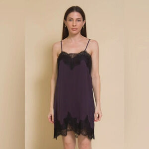 Storia Womens Boho Scalloped Floral Lace Trim Cami Tank Dress Size M Black